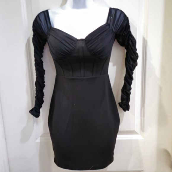 Little Black Dress ✦ Drop Waist Bodycon ✦ Long Sheer Sleeves + Padded Bust ✦ XS - Picture 3 of 17